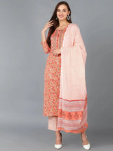 Women Peach Rayon Blend Printed Straight Kurta Pant Set-VKSKD1043A